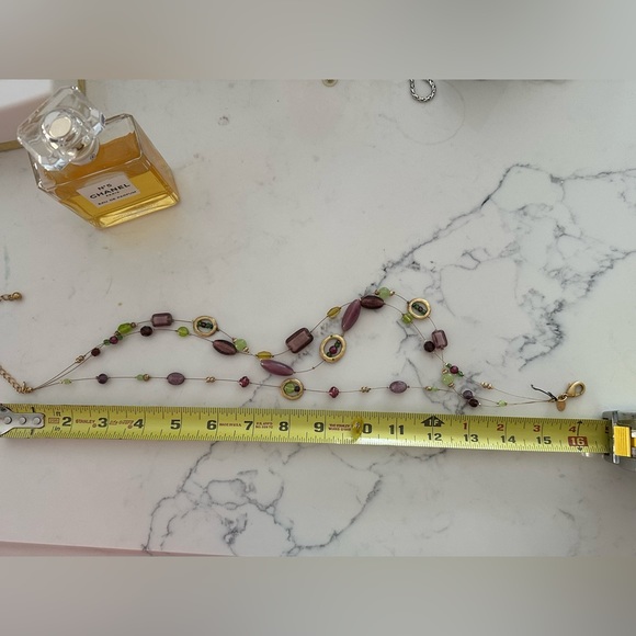 Chico’s 3 Layer Beaded Wire 16 in Adjustable Necklace Green, Purple, Gold - Picture 2 of 3